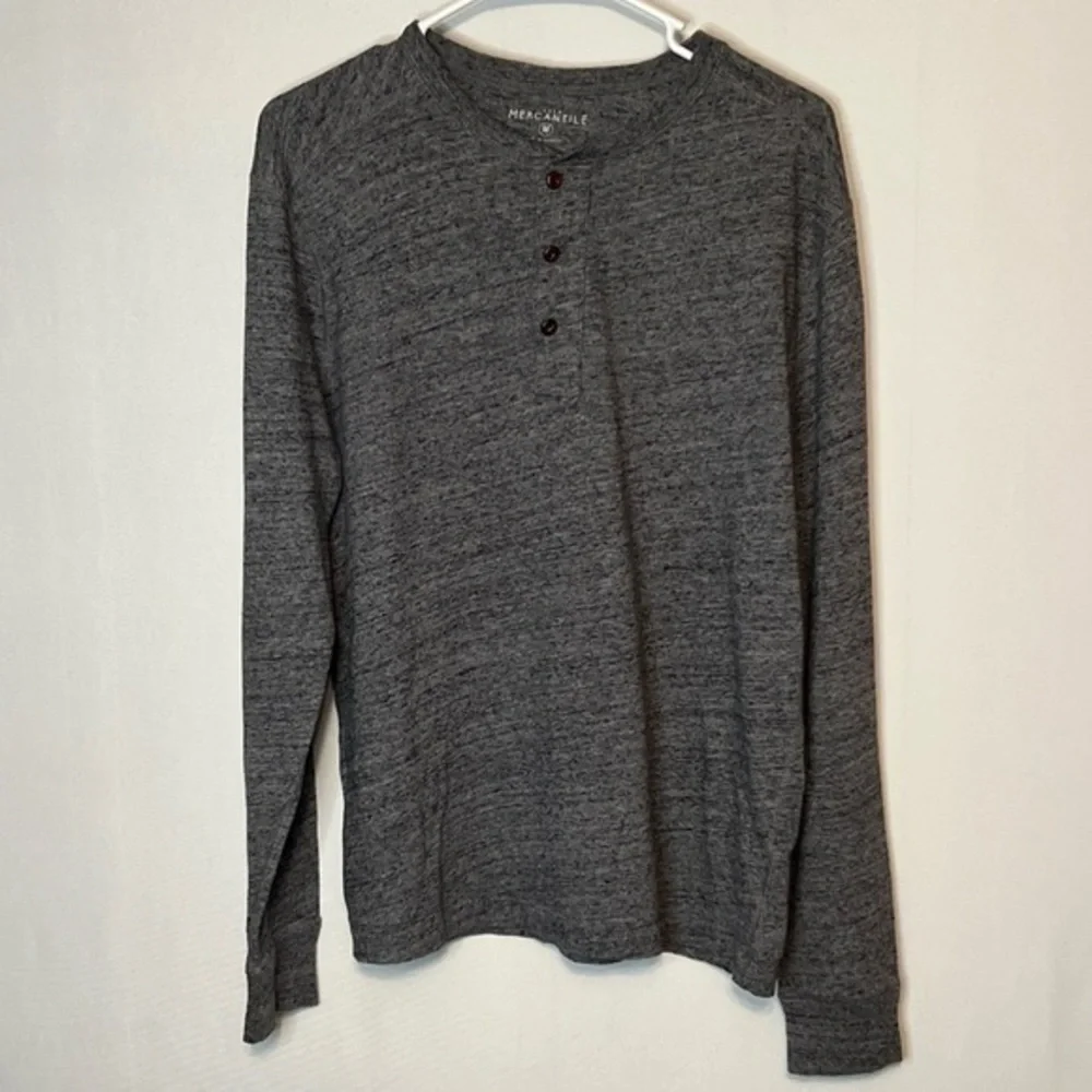 J. Crew Mercantile T-Shirt Men's Size M Gray Long Sleeve 1/4 Button 100% Cotton